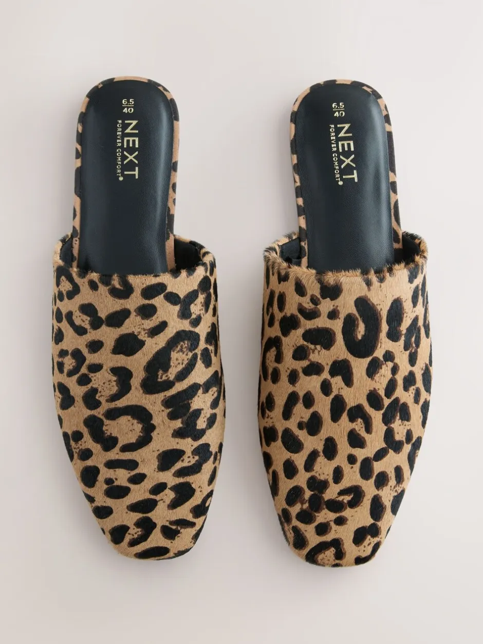Lage Schoenen|Next - Forever Comfort® muiltjes met hoge uitsnijding en vierkante neus Luipaard