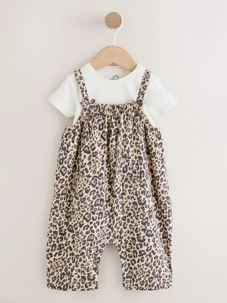 Sets En Combisets|Rompertjes En Tuinbroeken*Next - Babyjersey bretelbroeken en Bodysuits Set van 2 stuks (0maanden -3jaar) Luipaardprint