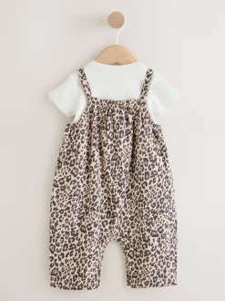Sets En Combisets|Rompertjes En Tuinbroeken*Next - Babyjersey bretelbroeken en Bodysuits Set van 2 stuks (0maanden -3jaar) Luipaardprint