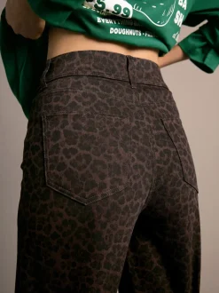 Jeans*Next Luipaardprint - Jersey denim broek met wijde pijpen