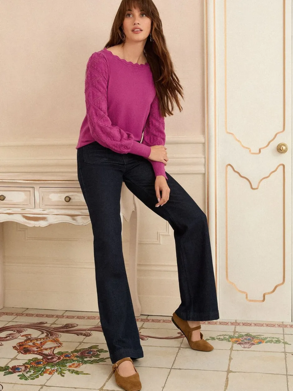 Gebreide Kleding*Love & Roses Magenta-roze - gebreide trui met noppensteek en geschulpte rand