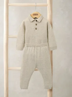 Rompertjes En Hemdjes*Mamas & Papas Knit Polo Bodysuit & Bottoms Set