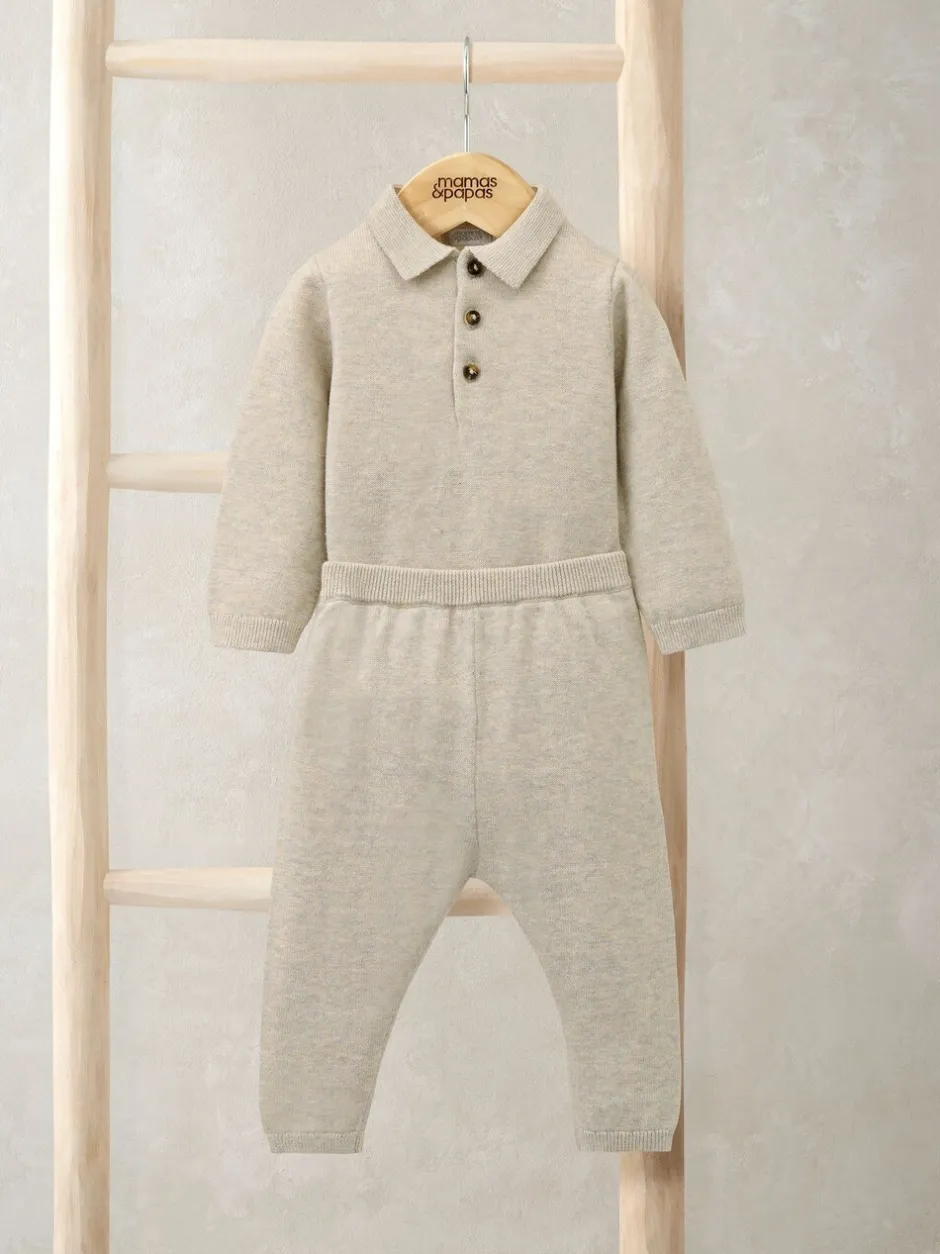 Rompertjes En Hemdjes*Mamas & Papas Knit Polo Bodysuit & Bottoms Set
