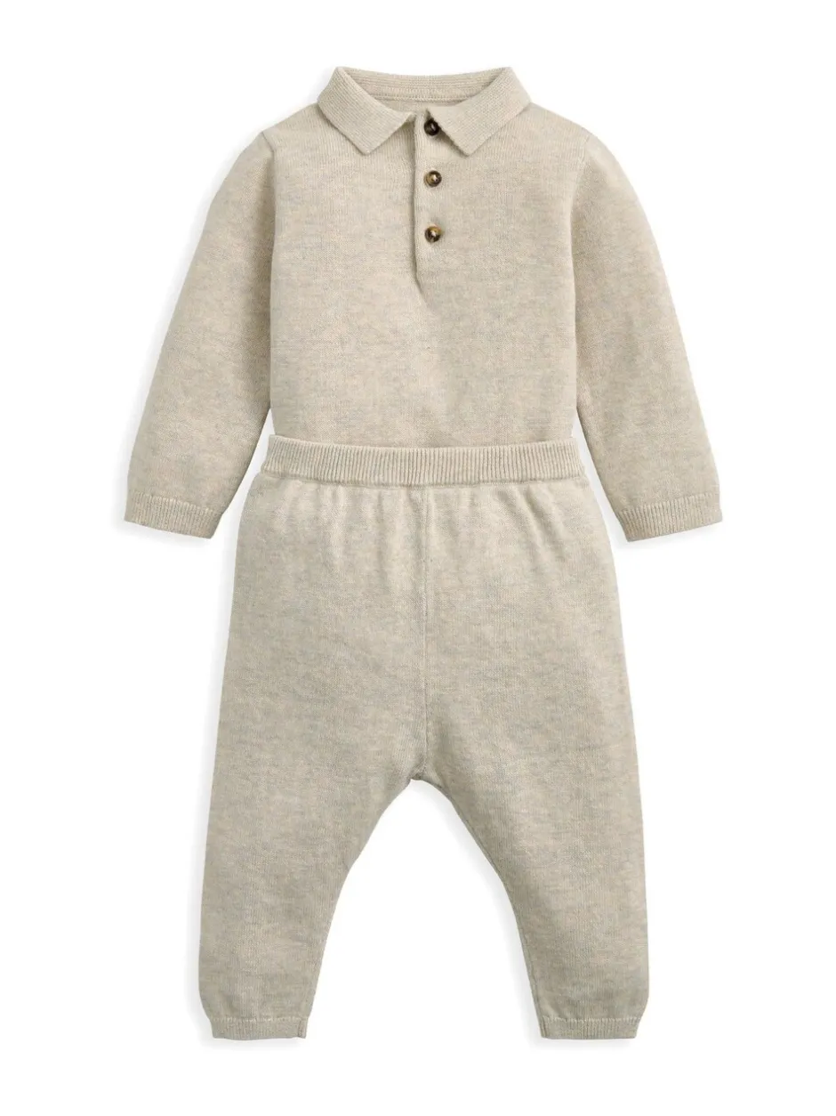 Rompertjes En Hemdjes*Mamas & Papas Knit Polo Bodysuit & Bottoms Set
