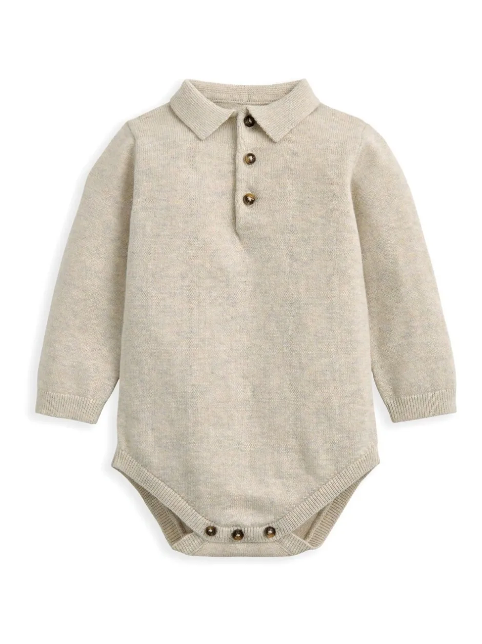 Rompertjes En Hemdjes*Mamas & Papas Knit Polo Bodysuit & Bottoms Set