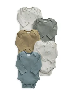 Rompertjes En Hemdjes|Rompertjes En Hemdjes*Mamas & Papas Moose Long Sleeve Bodysuits Pack of 5