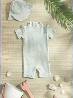 Badkleding*Mamas & Papas surfpakje met textuur, citroentjesprint en korte mouwen