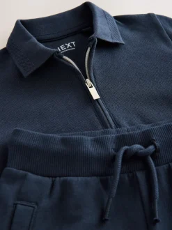 Shorts|Sets En Outfits|Next Marinablauw getextureerd - Set van poloshirt met korte mouwen en short (3mnd-7jr)