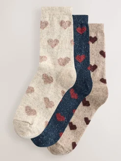 Sokken En Panty's*Next Marine/Berry Harten - Thermische enkelsokken van wol-zijdemix verpakking van 3
