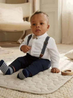 Sets En Combisets|Sets En Outfits|Next Marineblauw - 4 -delige babyset van overhemd, broek en bretels (0mnd-2jr)