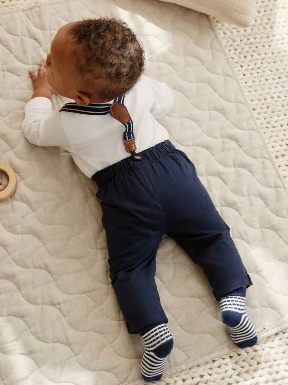 Sets En Combisets|Sets En Outfits|Next Marineblauw - 4 -delige babyset van overhemd, broek en bretels (0mnd-2jr)