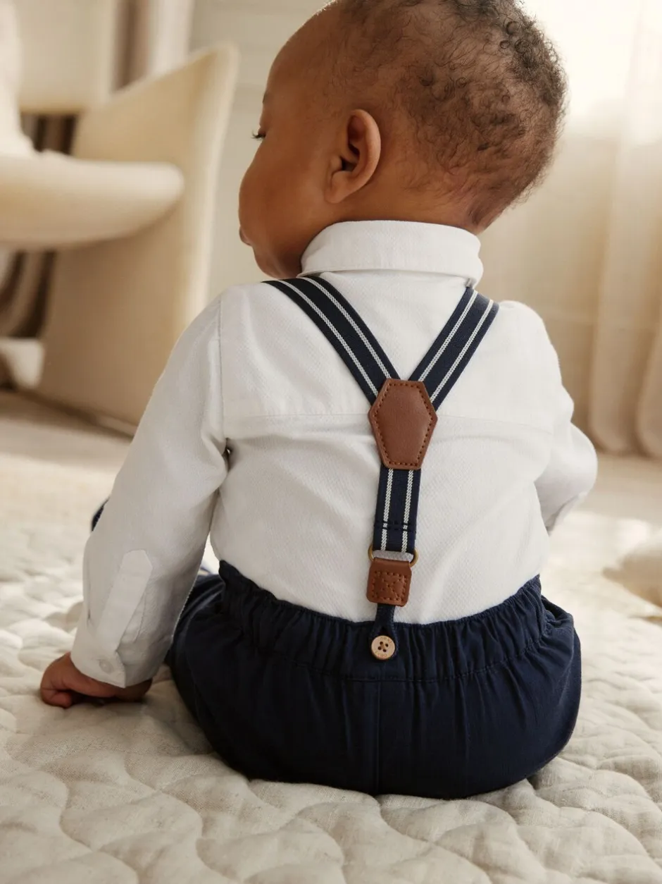 Sets En Combisets|Sets En Outfits|Next Marineblauw - 4 -delige babyset van overhemd, broek en bretels (0mnd-2jr)