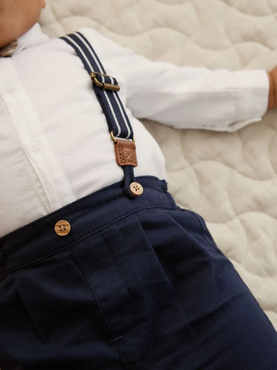 Sets En Combisets|Sets En Outfits|Next Marineblauw - 4 -delige babyset van overhemd, broek en bretels (0mnd-2jr)
