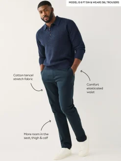 Broeken En Chino's*Next - Aansluitend - Slim-fit katoenen TENCEL™ lyocell blend chino's met comfortabele tailleband. Marineblauw