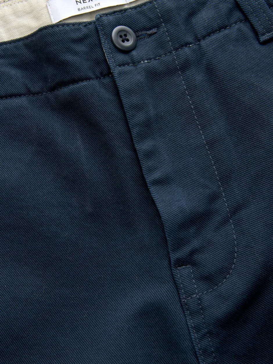 Broeken En Chino's*Next - Barrel Fit - Authentic Cotton Rich Stretch Trousers Marineblauw