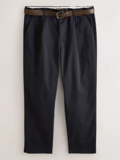 Broeken En Chino's*Next - Belted Soft Touch Pleated Chino Trousers Marineblauw