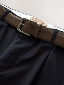 Broeken En Chino's*Next - Belted Soft Touch Pleated Chino Trousers Marineblauw