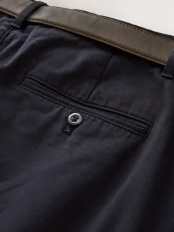 Broeken En Chino's*Next - Belted Soft Touch Pleated Chino Trousers Marineblauw