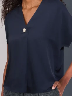 Blouses En Overhemden|Next - Blouse met V-hals en korte mouwen Marineblauw