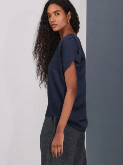 Blouses En Overhemden|Next - Blouse met V-hals en korte mouwen Marineblauw