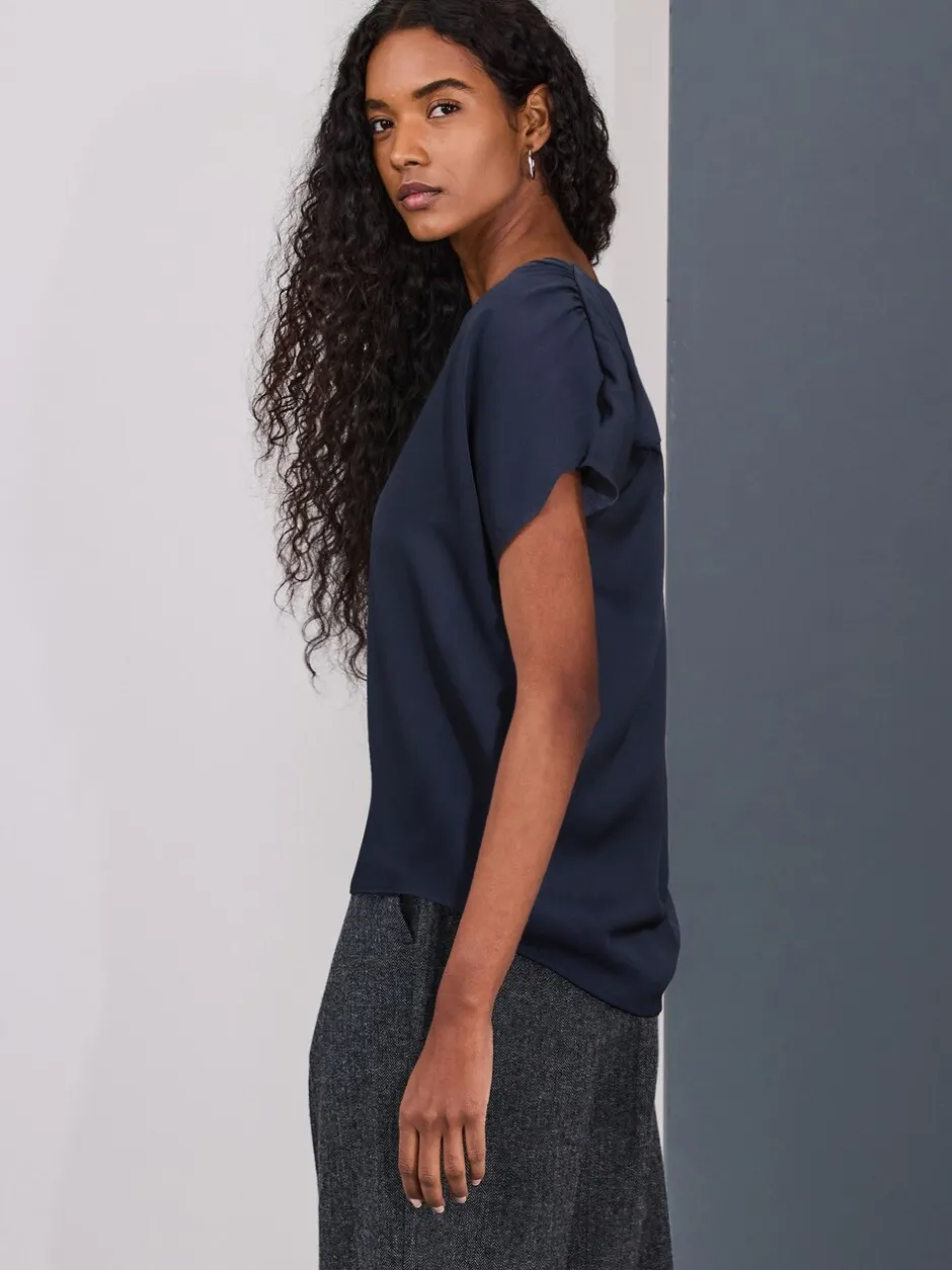 Blouses En Overhemden|Next - Blouse met V-hals en korte mouwen Marineblauw
