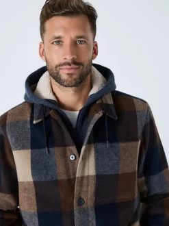 Jassen En Jacks|Next Marineblauw - Borg Lined Check Hooded Shacket