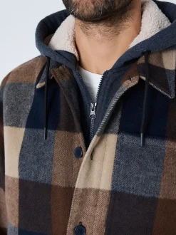 Jassen En Jacks|Next Marineblauw - Borg Lined Check Hooded Shacket