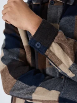 Jassen En Jacks|Next Marineblauw - Borg Lined Check Hooded Shacket