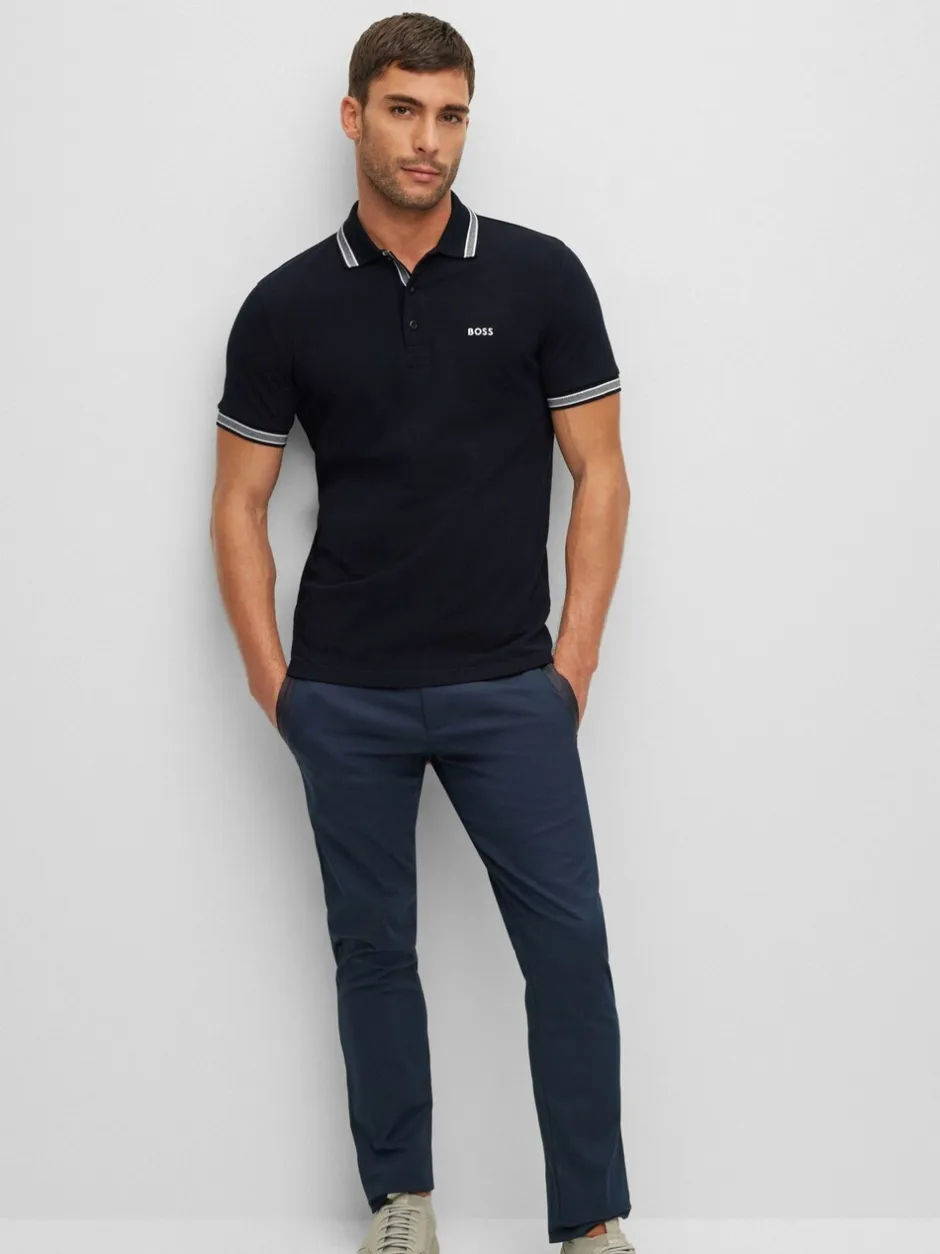 Poloshirts|BOSS Marineblauw - Regular Fit Paddy poloshirt met contrasterende kraag