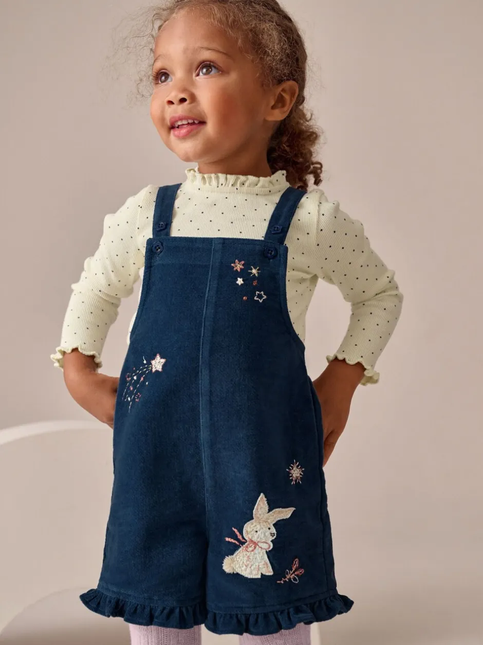 Rompertjes En Tuinbroeken|Tuinbroeken*Next Marineblauw - Bunny Corduroy Dungarees Top and Tights Set (3mths-7yrs)