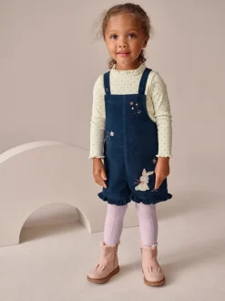 Rompertjes En Tuinbroeken|Tuinbroeken*Next Marineblauw - Bunny Corduroy Dungarees Top and Tights Set (3mths-7yrs)