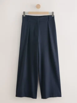 Broeken*Next Marineblauw - Elastic Back Wide Leg Trousers With Wool