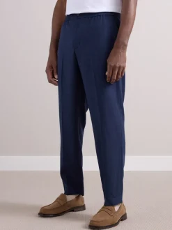 Formele Broek*Next - Elasticated Waist Wool Rich Textured Formal Trousers Marineblauw