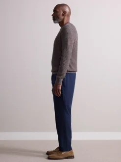 Formele Broek*Next - Elasticated Waist Wool Rich Textured Formal Trousers Marineblauw
