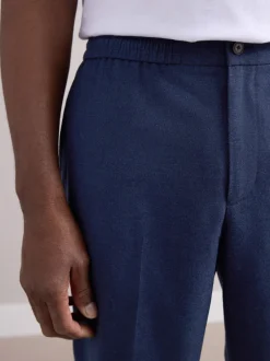 Formele Broek*Next - Elasticated Waist Wool Rich Textured Formal Trousers Marineblauw