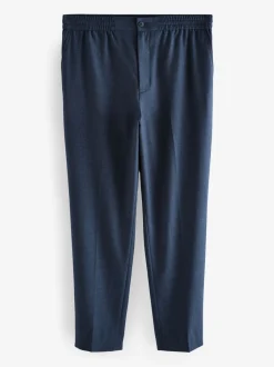 Formele Broek*Next - Elasticated Waist Wool Rich Textured Formal Trousers Marineblauw