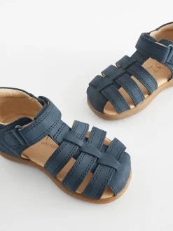 Eerste Schoentjes*Next - First Walker babysandalen van leer met klittenbandsluiting Marineblauw