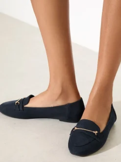 Lage Schoenen*Friends Like These - Faux Suede Snaffle Detail Smart Flat Loafers Marineblauw