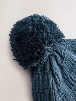 Mutsjes En Antikrabwantjes|Mutsen, Handschoenen En Sjaals*Next - Gebreide pilotenmuts voor baby's met pompon (0mnd -2jr) Marineblauw