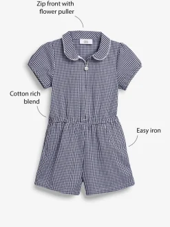 Jumpsuits En Playsuits|Next - Geruit schoolspeelpakje met rits aan de voorzijde en hoog aandeel katoen (3 - 14 jr) Marineblauw