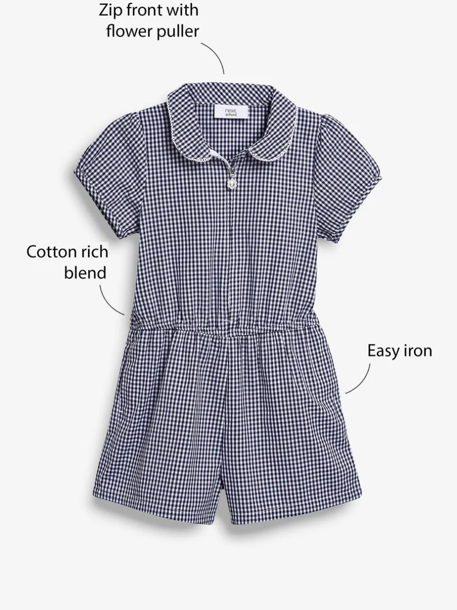Jumpsuits En Playsuits|Next - Geruit schoolspeelpakje met rits aan de voorzijde en hoog aandeel katoen (3 - 14 jr) Marineblauw