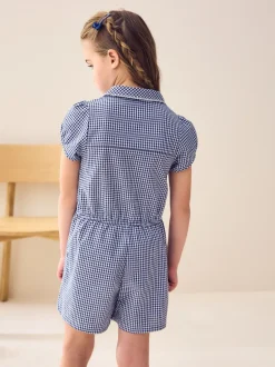 Jumpsuits En Playsuits|Next - Geruit schoolspeelpakje met rits aan de voorzijde en hoog aandeel katoen (3 - 14 jr) Marineblauw