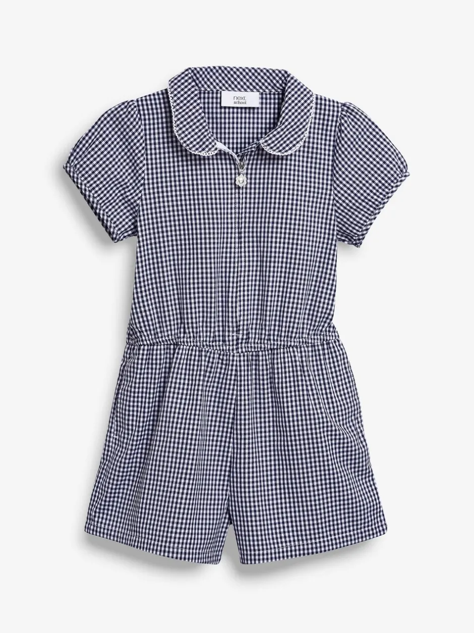 Jumpsuits En Playsuits|Next - Geruit schoolspeelpakje met rits aan de voorzijde en hoog aandeel katoen (3 - 14 jr) Marineblauw