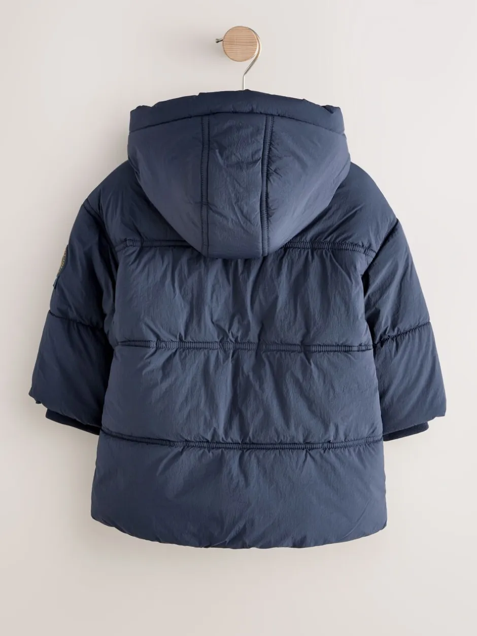 Jassen, Jacks En Kinderwagenpakjes|Schoolkleding*Next - Gewatteerde, regenbestendige jas met borgvoering (3mnd-7jr) Marineblauw