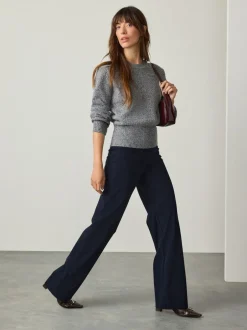 Broeken|Next Marineblauw - Gladmakende corduroy wijde pijpen broek