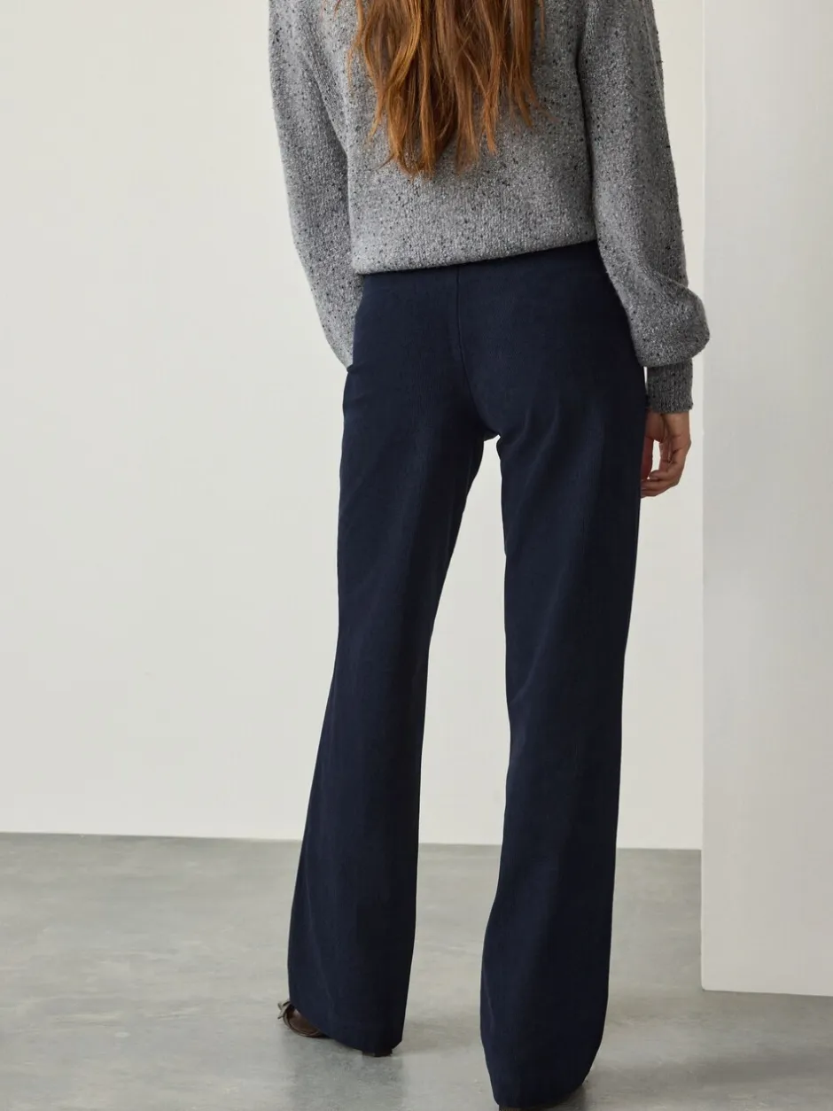 Broeken|Next Marineblauw - Gladmakende corduroy wijde pijpen broek
