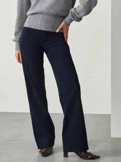 Broeken|Next Marineblauw - Gladmakende corduroy wijde pijpen broek