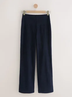 Broeken|Next Marineblauw - Gladmakende corduroy wijde pijpen broek