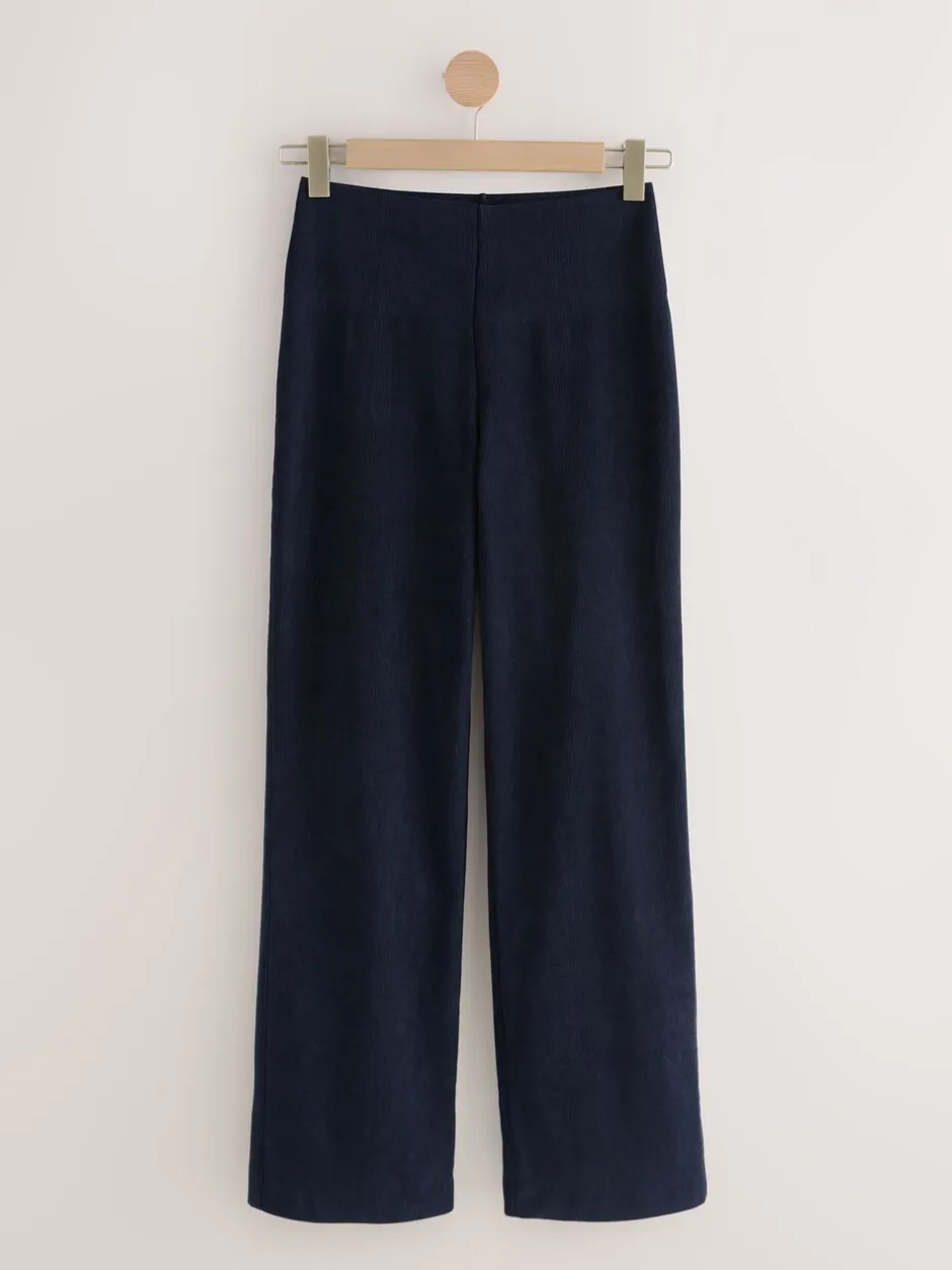 Broeken|Next Marineblauw - Gladmakende corduroy wijde pijpen broek