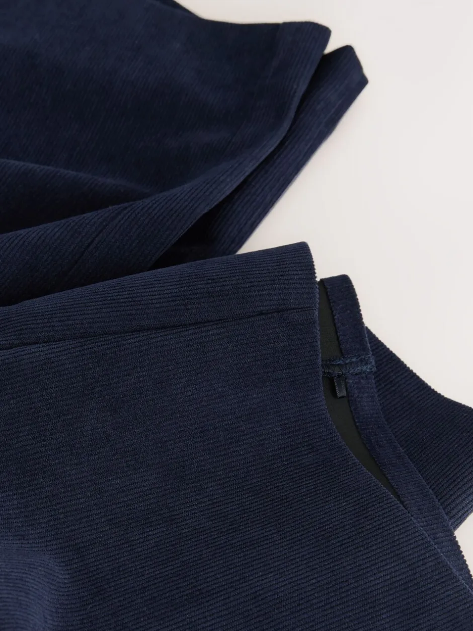 Broeken|Next Marineblauw - Gladmakende corduroy wijde pijpen broek